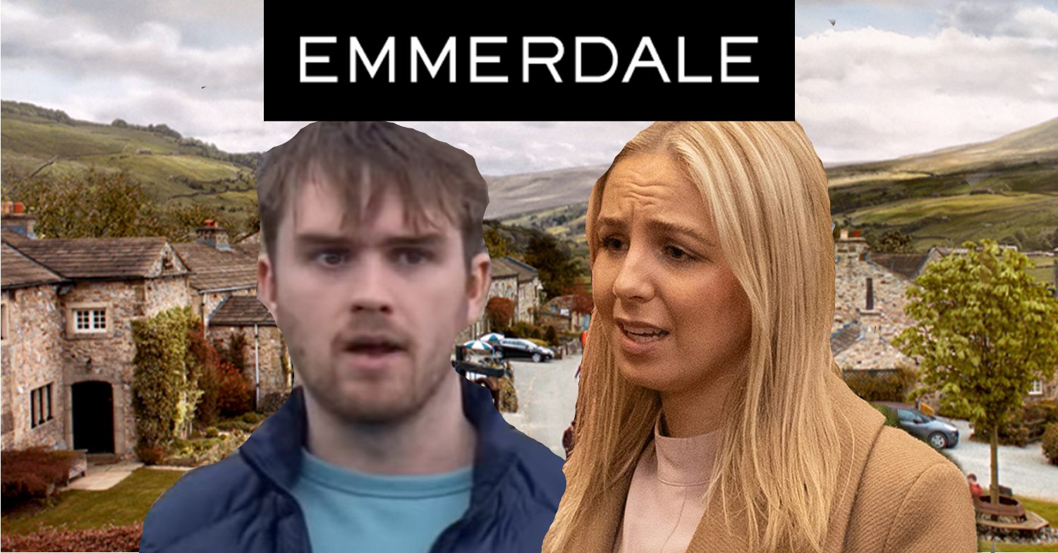 Emmerdale's Tom, Belle, the Emmerdale logo and the Emmerdale background