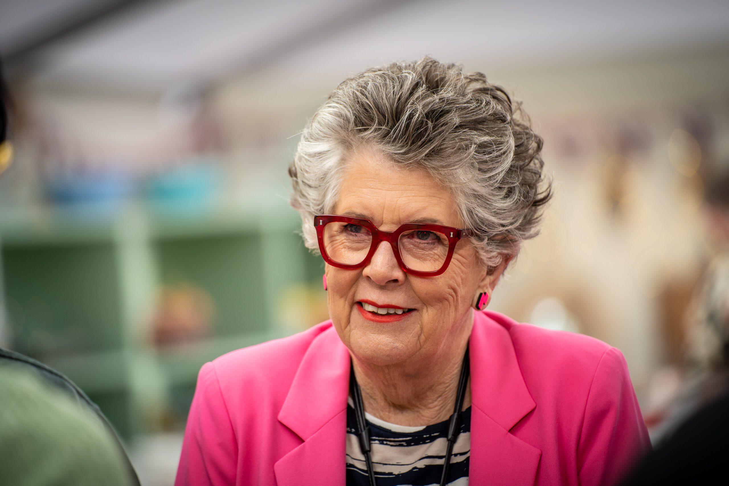 Prue Leith smiles on Great British Bake Off