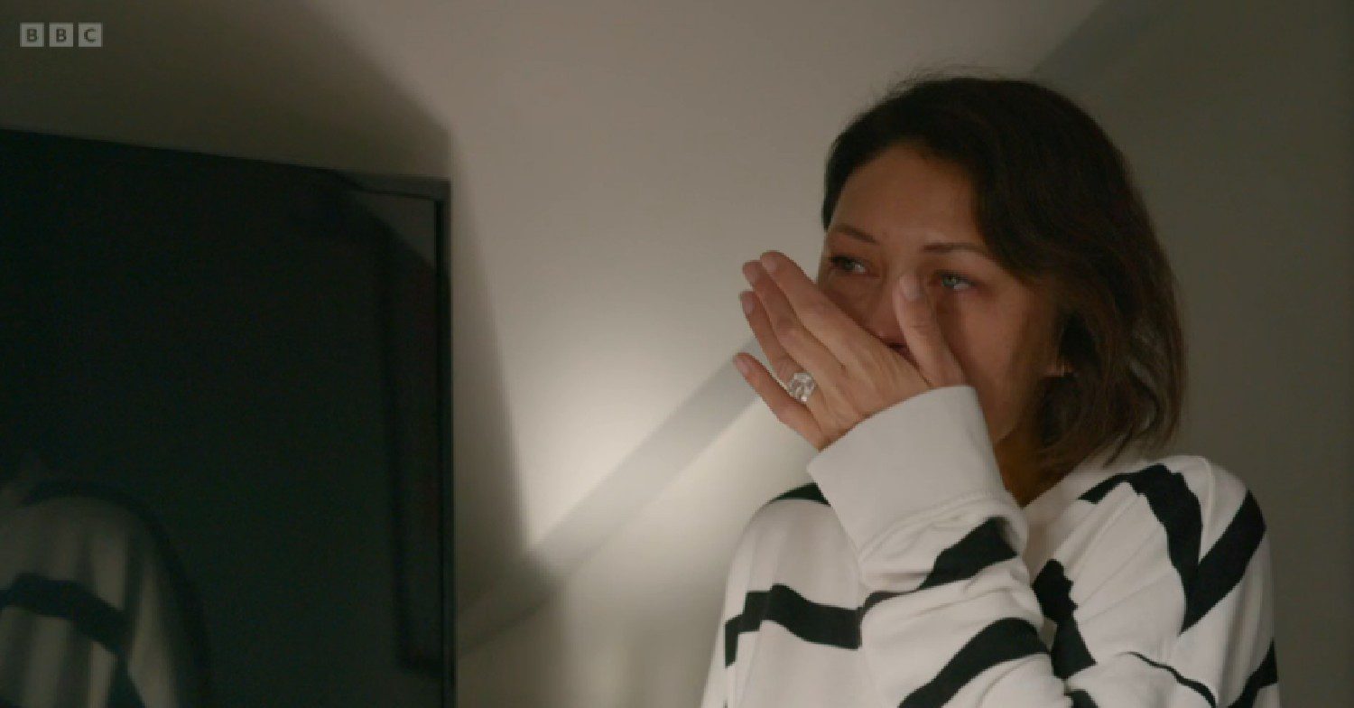 Emma Willis crying on Fighting Addiction documentary