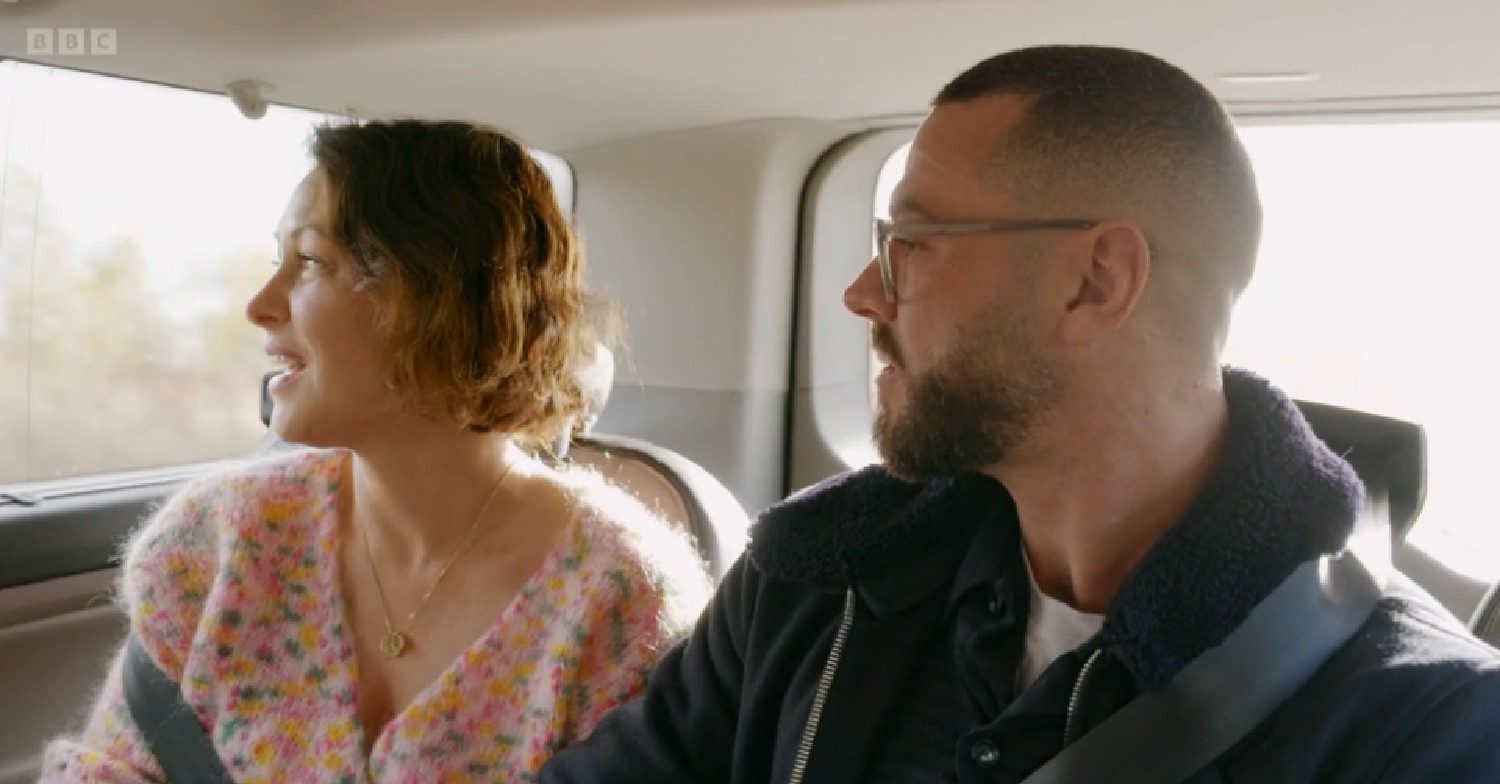 Emma Willis and Matt Willis sitting in car during Fighting Addiction documentary