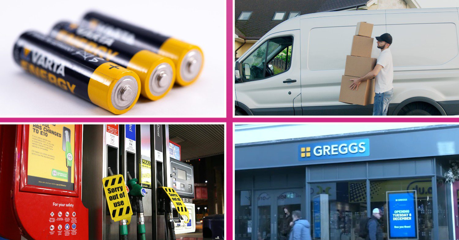 Batteries / delivery / petrol / greggs
