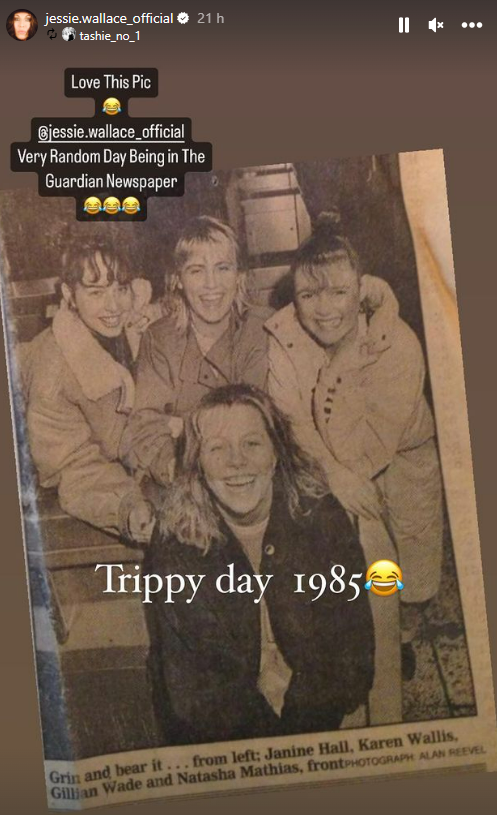 EastEnders' Jessie Wallace is seen with three other girls in a newspaper article on her Instagram Stories