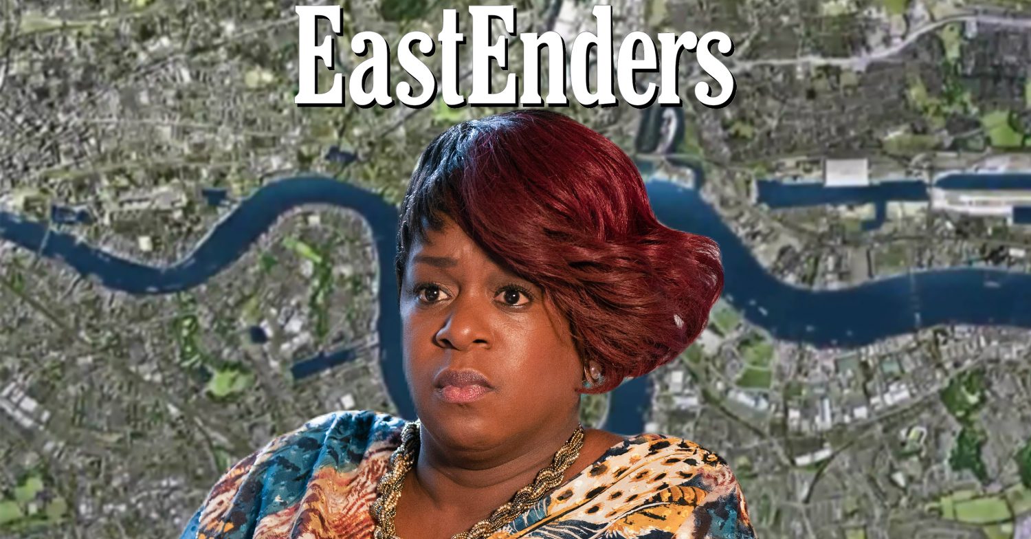 EastEnders' Kim, the EastEnders logo and background of the Thames