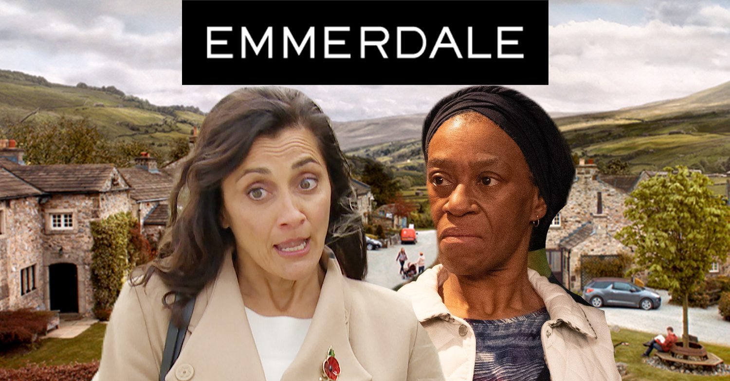 Emmerdale's Manpreet, Claudette, the Emmerdale logo and background of the Dales