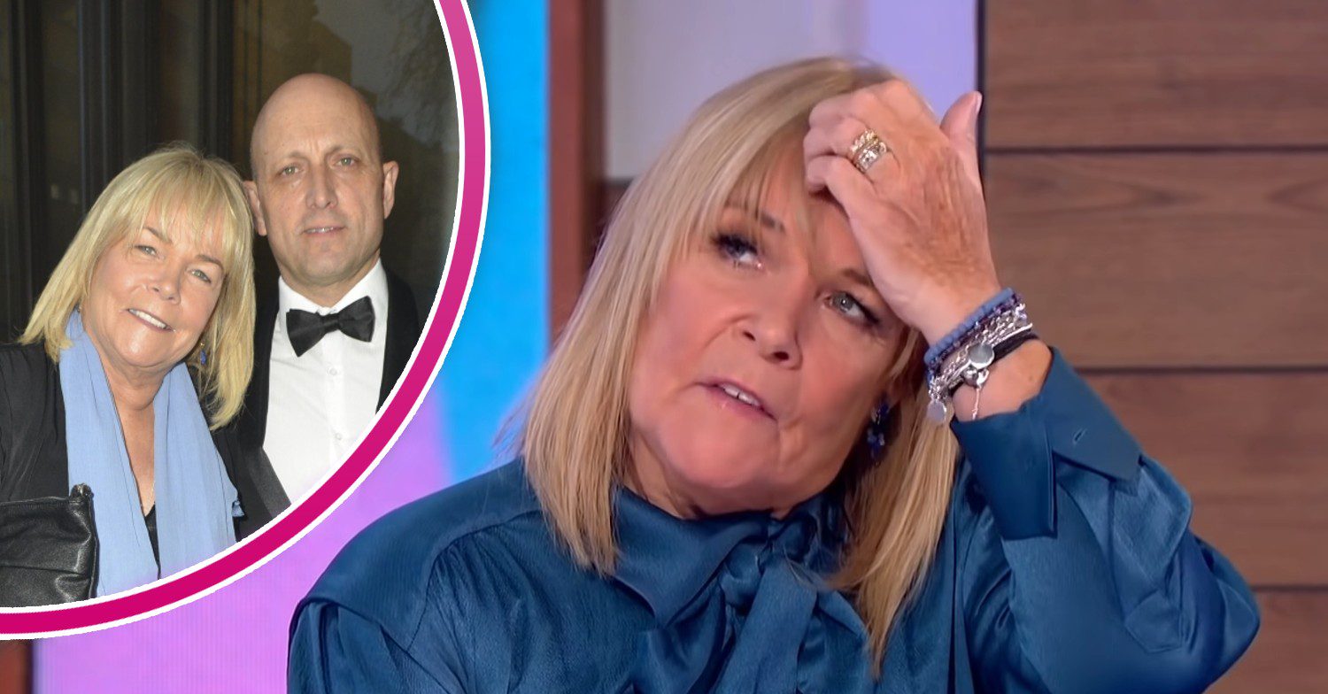 Linda Robson scratching her head on Loose Women, and smiling with husband