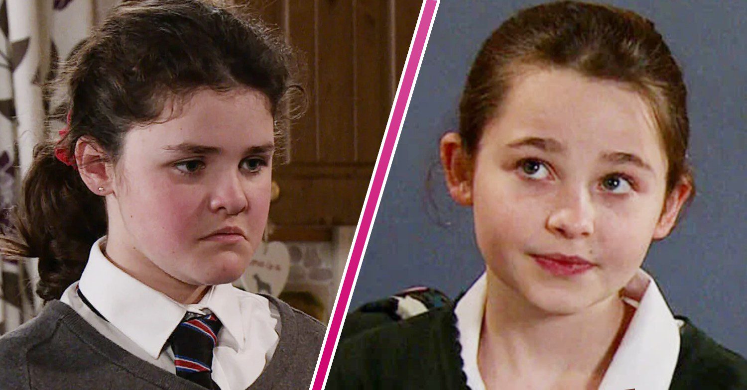 Hope and Eliza on Coronation Street; Hope looks angry, Eliza smiling and innocent (Credit: ITV/Composite: ED!)