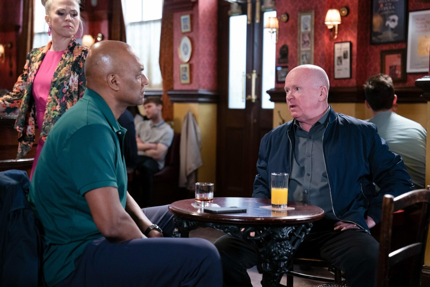 George and Phil talk business in The Vic as Linda is put out