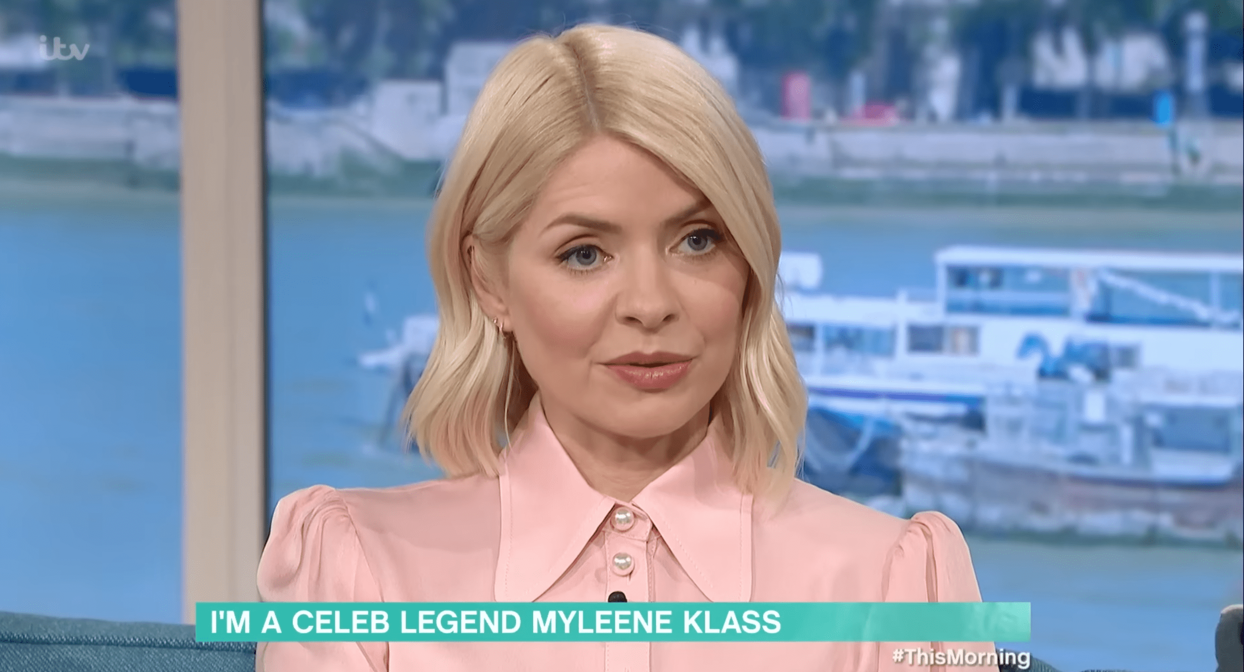 Holly Willoughby presenting This Morning wearing pink