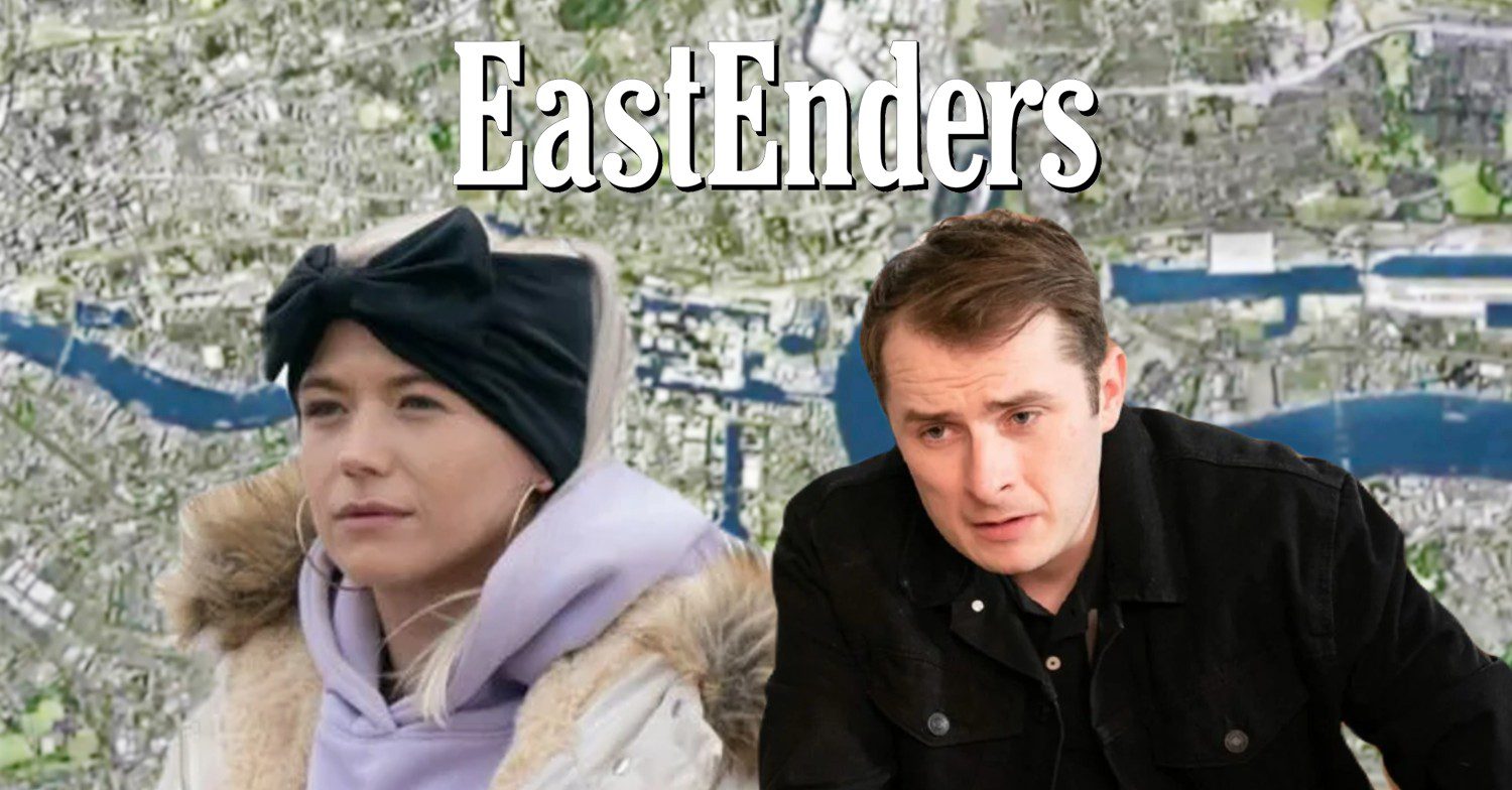 Composite of Ben and Lola on EastEnders; inset, Walford background and show logo (Credit: BBC/Composite: ED!)