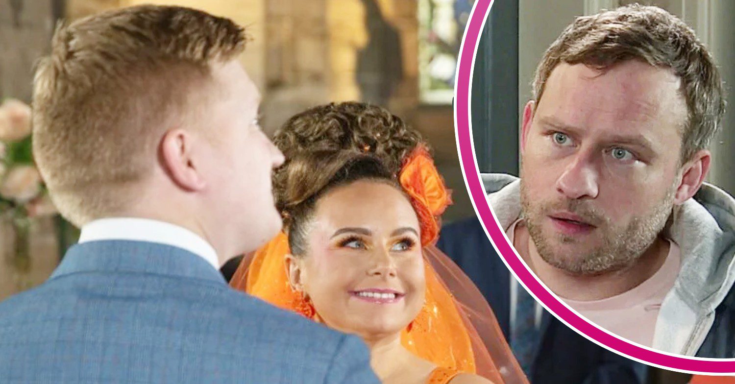 Gemma and Chensey looking happy as they get married; inset, Paul, looking upset (Credit: ITV/Composite: ED!)