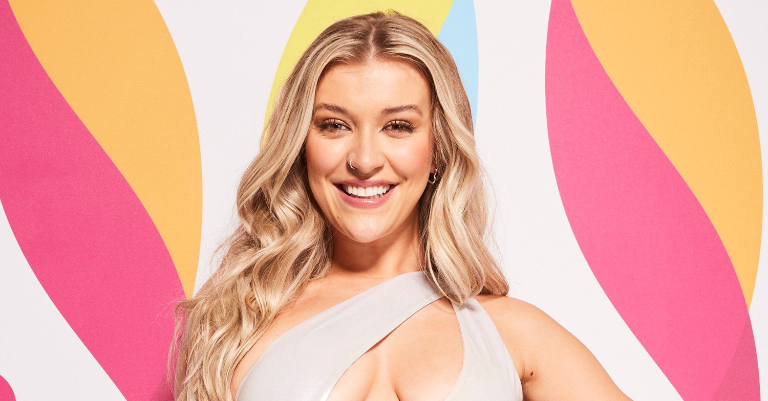 Molly Marsh in a publicity shot for Love Island, against jazzy background