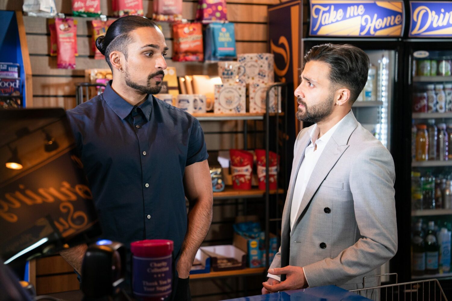 EastEnders' Ravi and Nish are talking in the Minute Mart