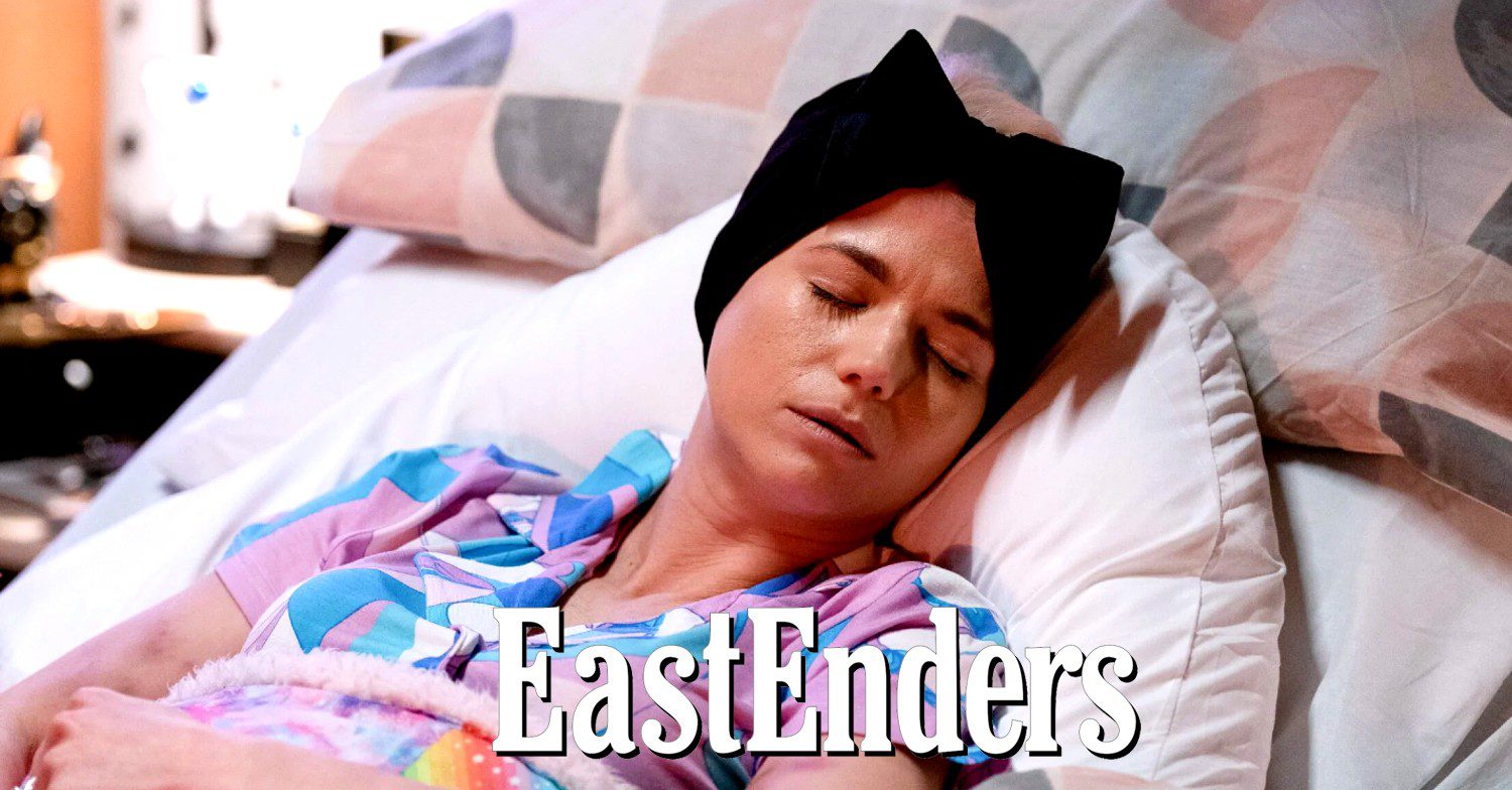 Lola asleep in bed on EastEnders; inset, show logo (Credit: BBC/Composite: ED!)