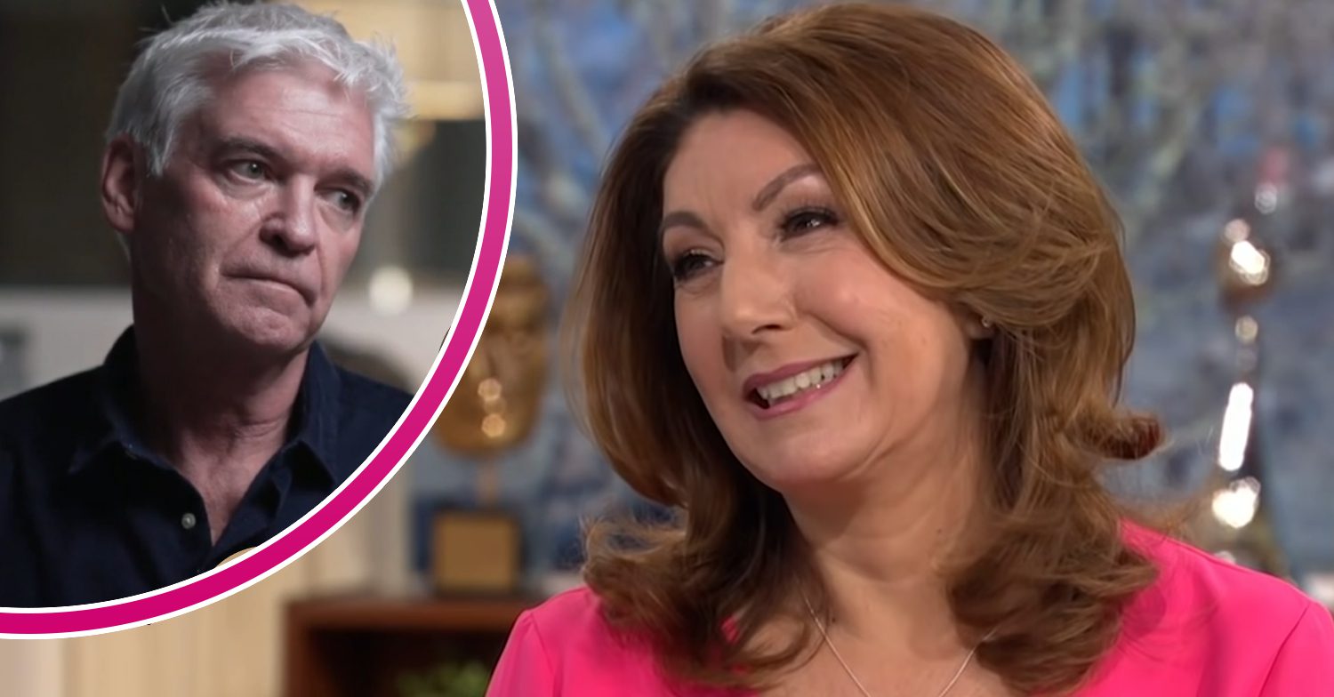 Jane McDonald smiles on This Morning/Phillip Schofield frowns