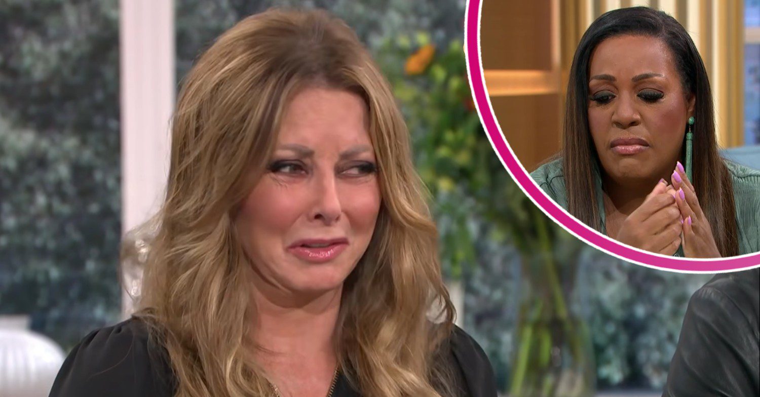 Carol Vorderman looking serious with Alison Hammond crying on This Morning