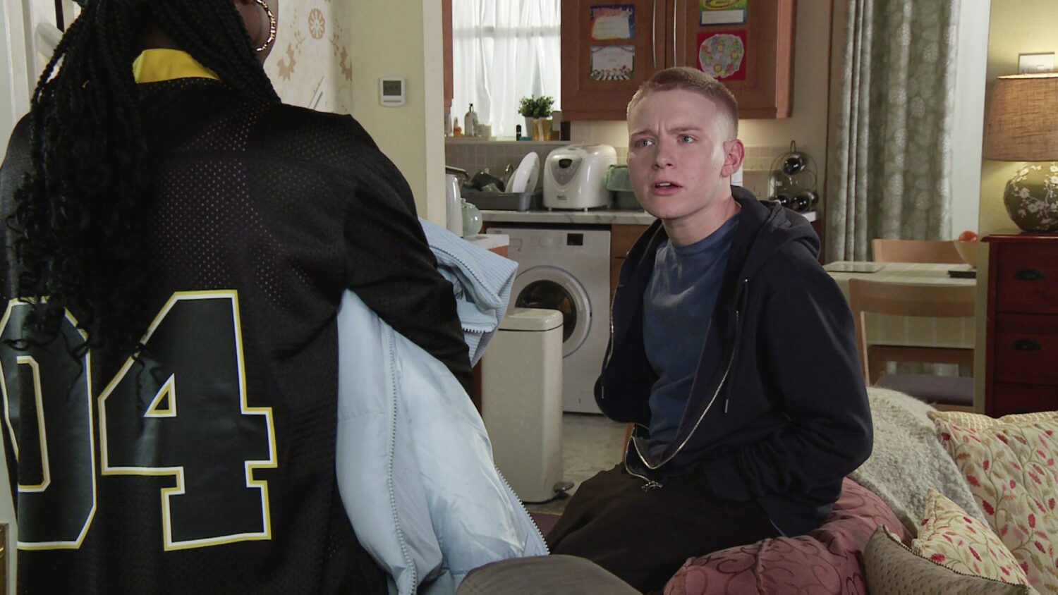 Max Turner looks frustrated as Bec confronts him in the Platts' house