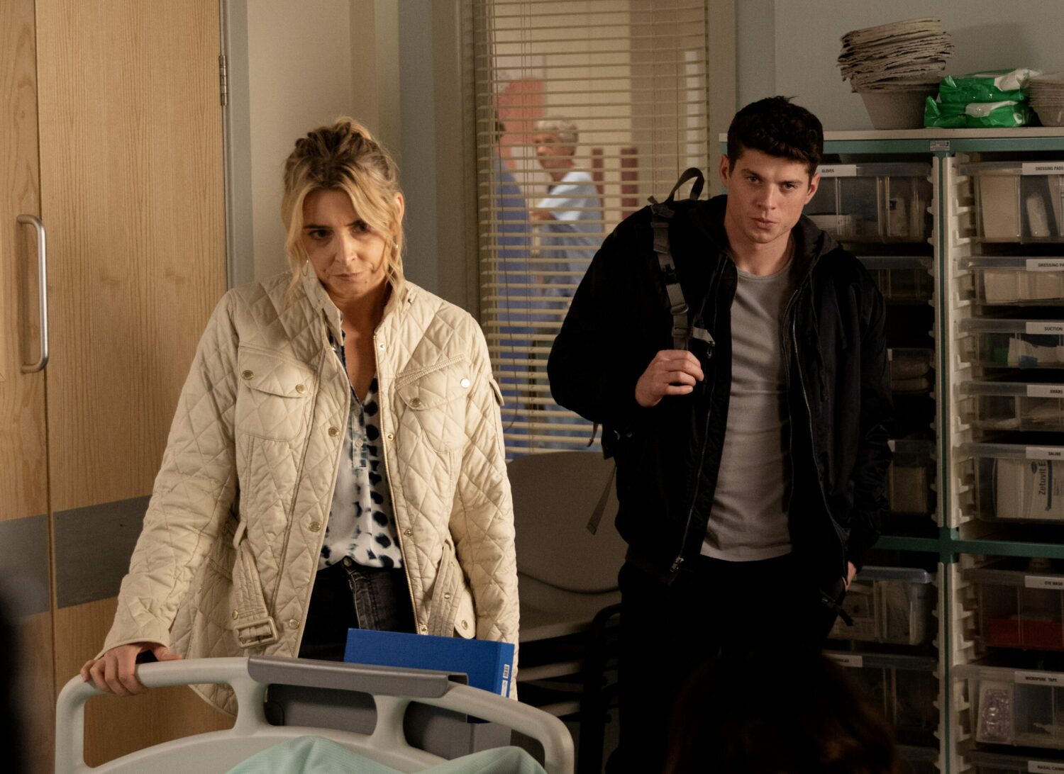Emmerdale: Charity and Nicky both in Caleb's room looking anxious