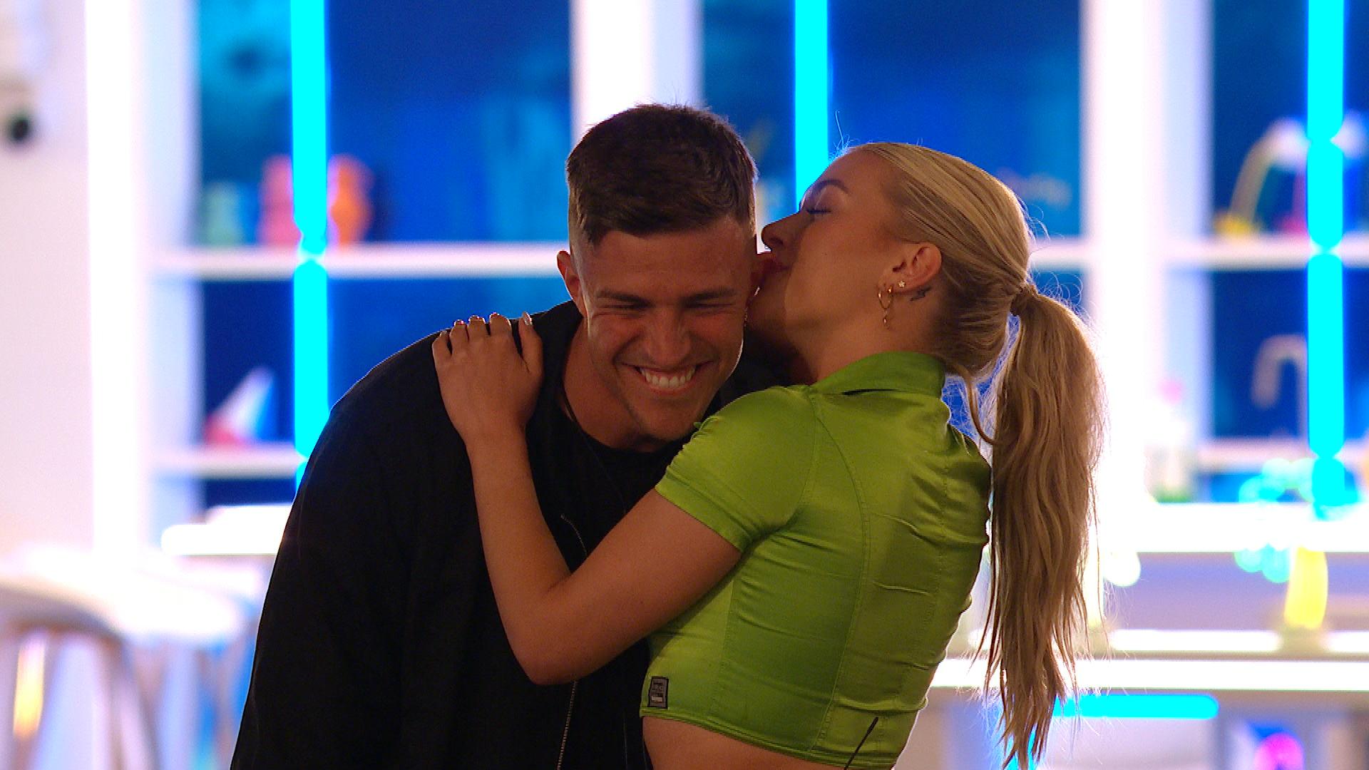 Molly and Mitchel laugh during challenge on Love Island