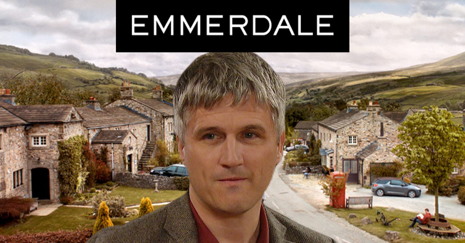 Emmerdale's Caleb, the Emmerdale logo and background of the Dales