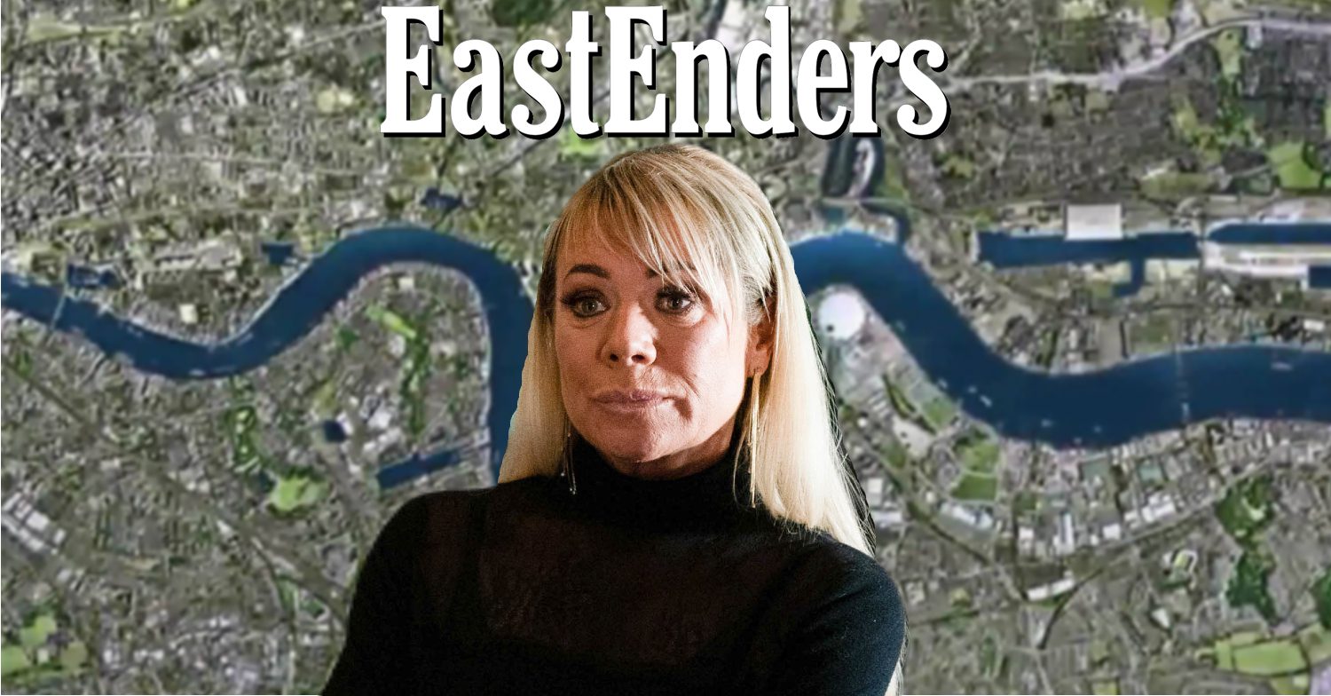 EastEnders' Sharon, the EastEnders logo and background of the Thames