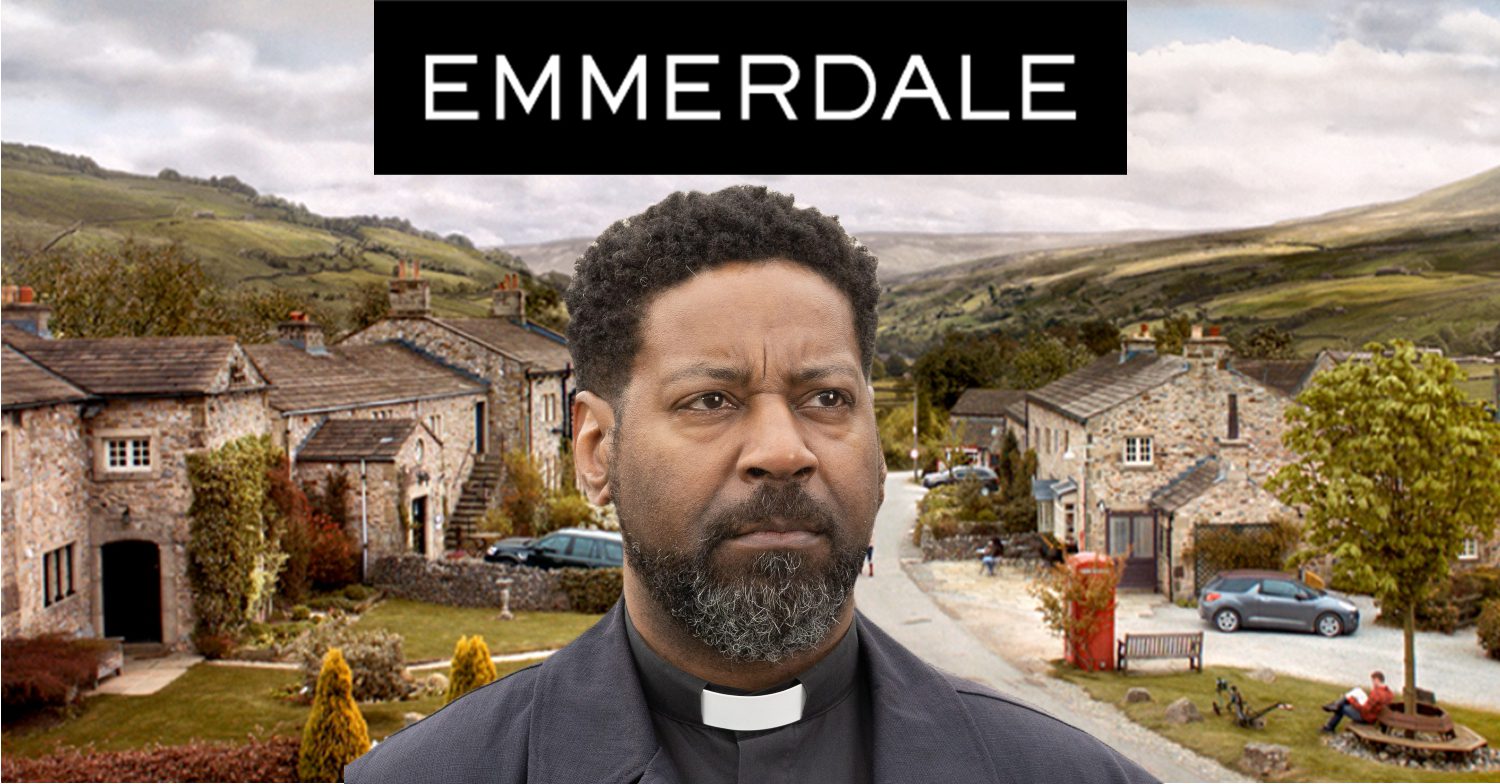 Emmerdale's Charles, the Emmerdale logo and background of the Dales