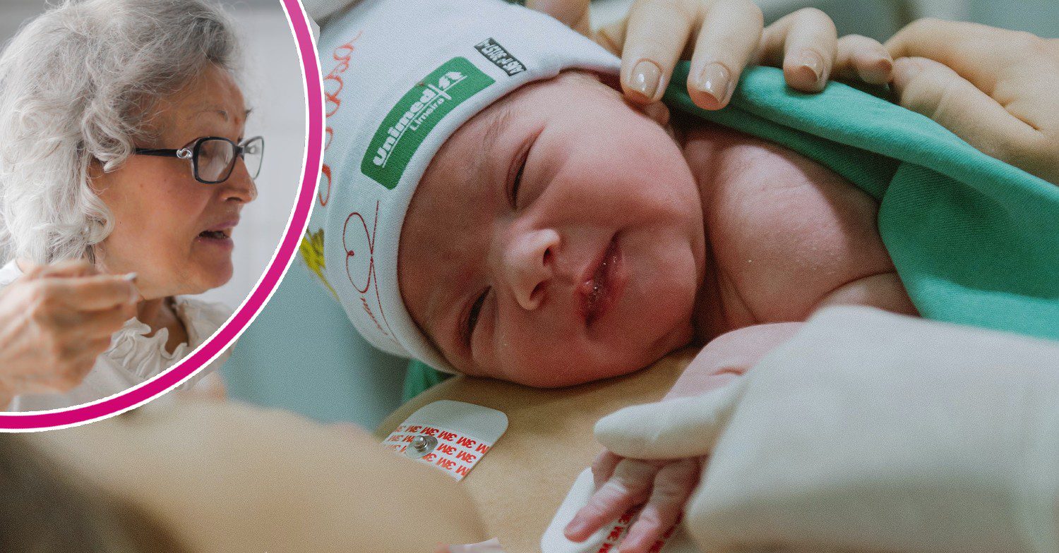 Angry old lady / newborn baby