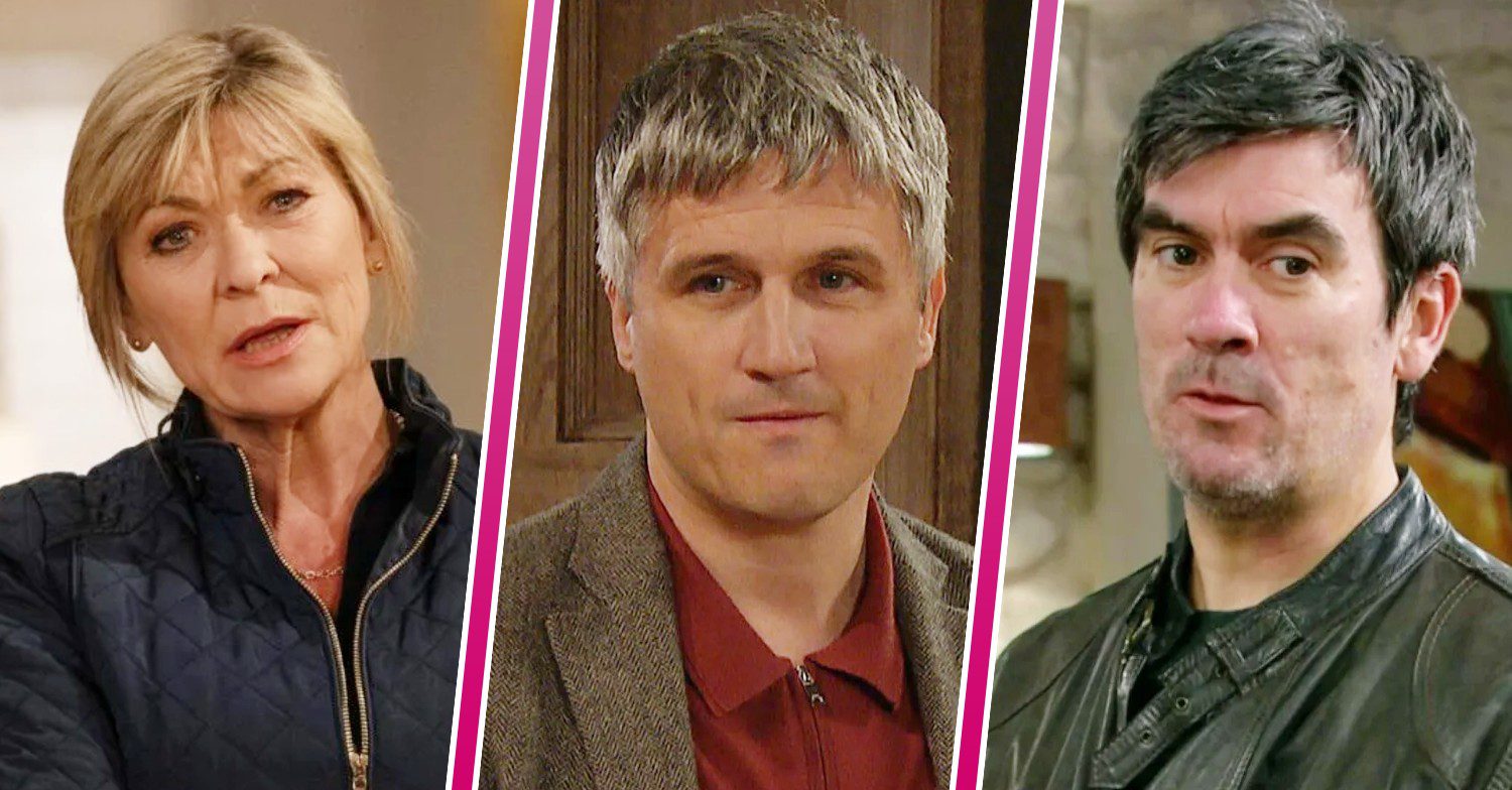 Composite of Cain, Caleb and Kim on Emmerdale (Credit: ITV/Composite: ED!)