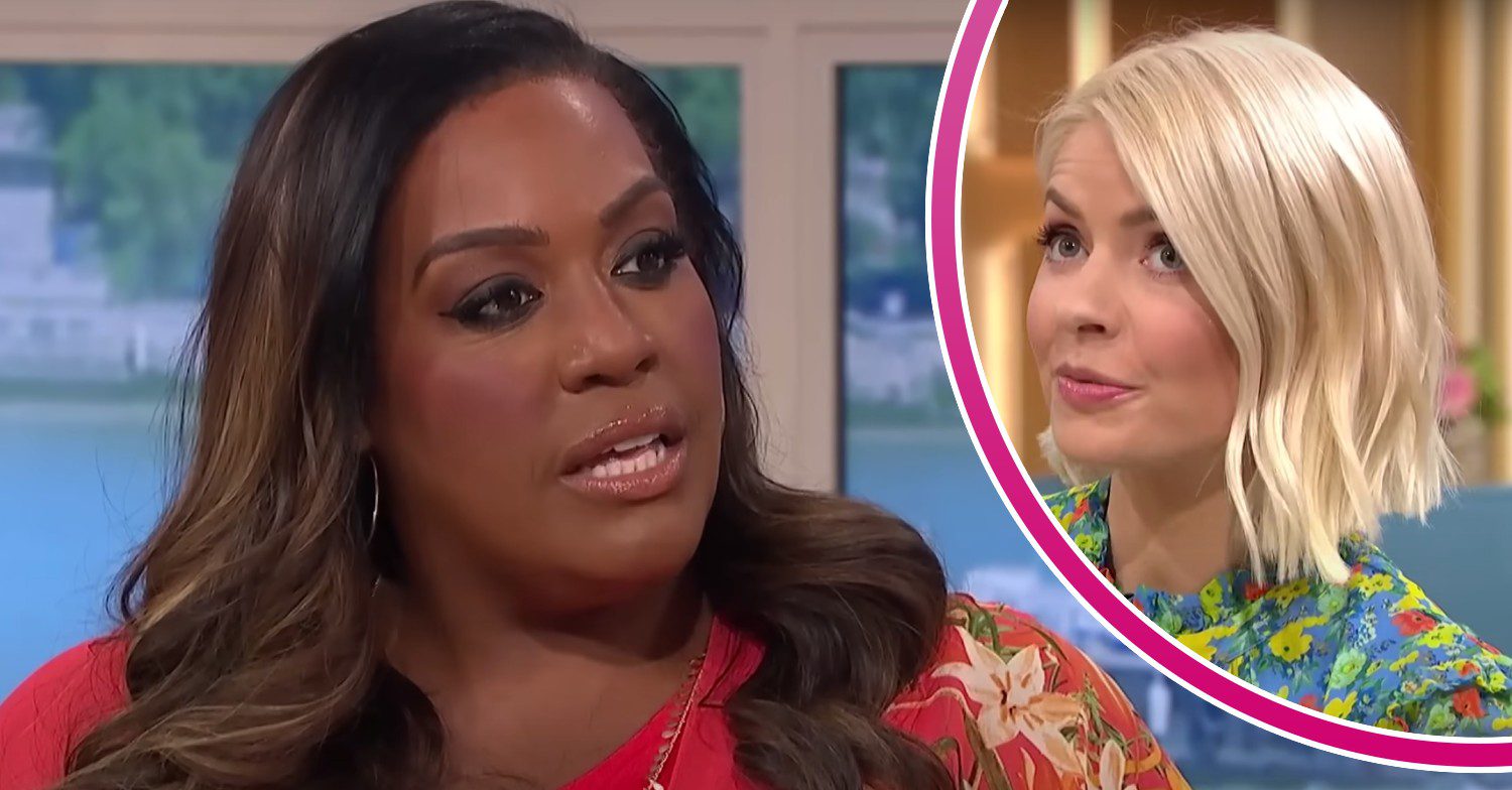 ITV star Alison Hammond looks serious, Holly Willoughby looks upwards