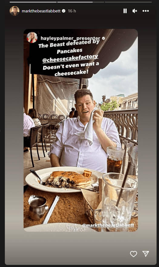 Mark Labbett can't finish his pancakes in Instagram Story pic