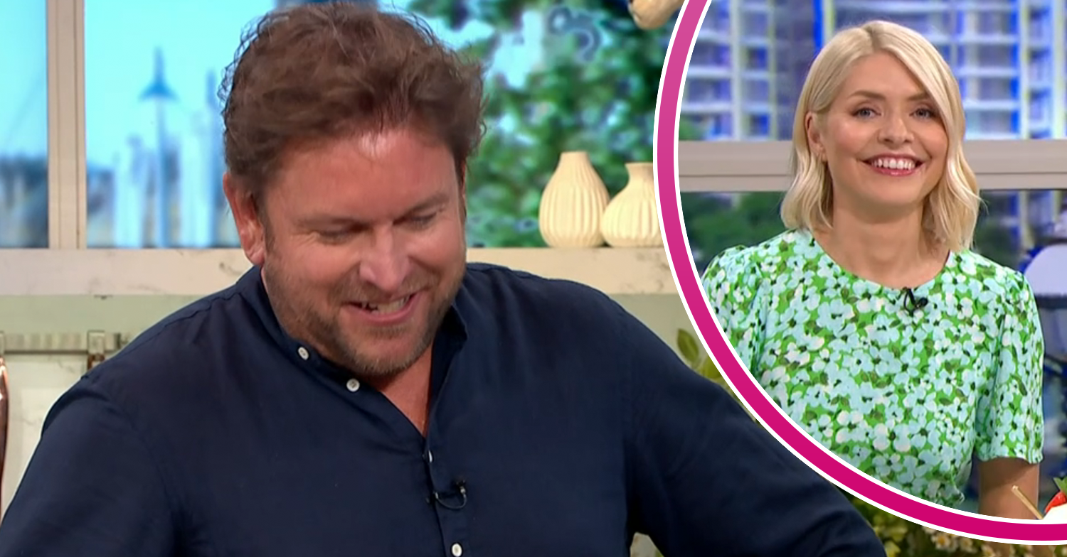 James Martin looking embarrassed and Holly Willoughby on This Morning