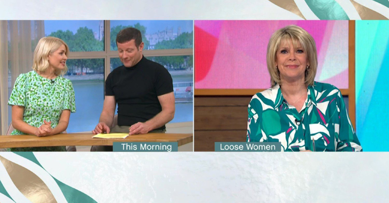Holly Willoughby and Dermot O'Leary speaking to Ruth Langsford on This Morning today
