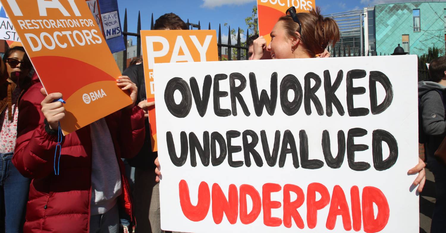 Banner held at a junior doctor strikes protest in April