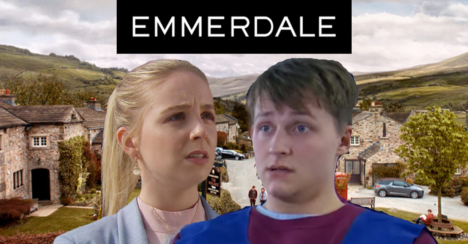 Emmerdale's Belle, Lachlan, the Emmerdale logo and background of the Dales