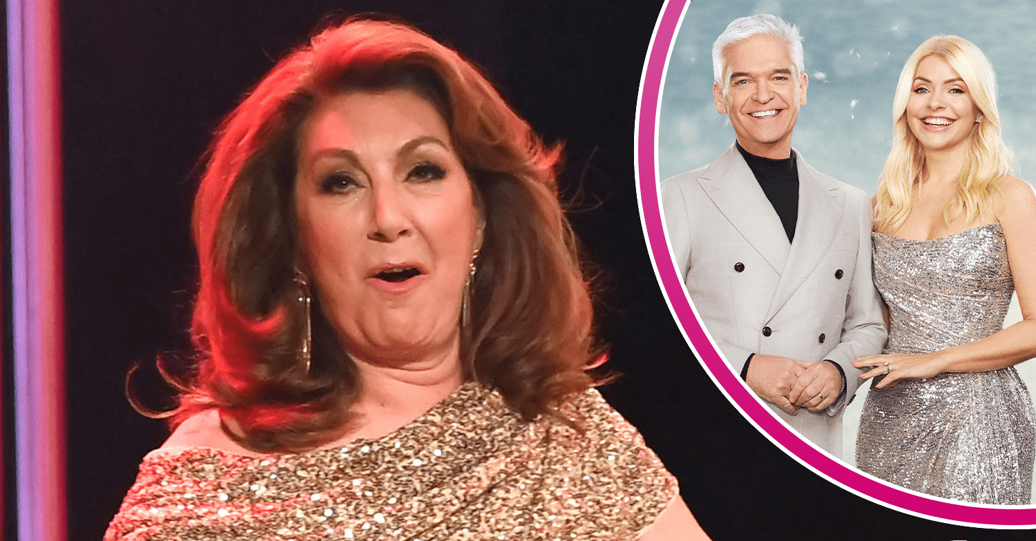Jane McDonald on stage and Phillip Schofield and Holly Willoughby on Dancing On Ice