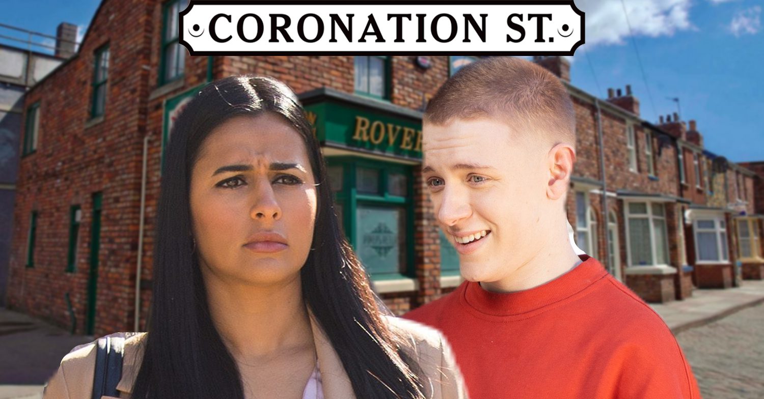 Coronation Street's Max and Alya, the Coronation Street logo and background of the Rovers