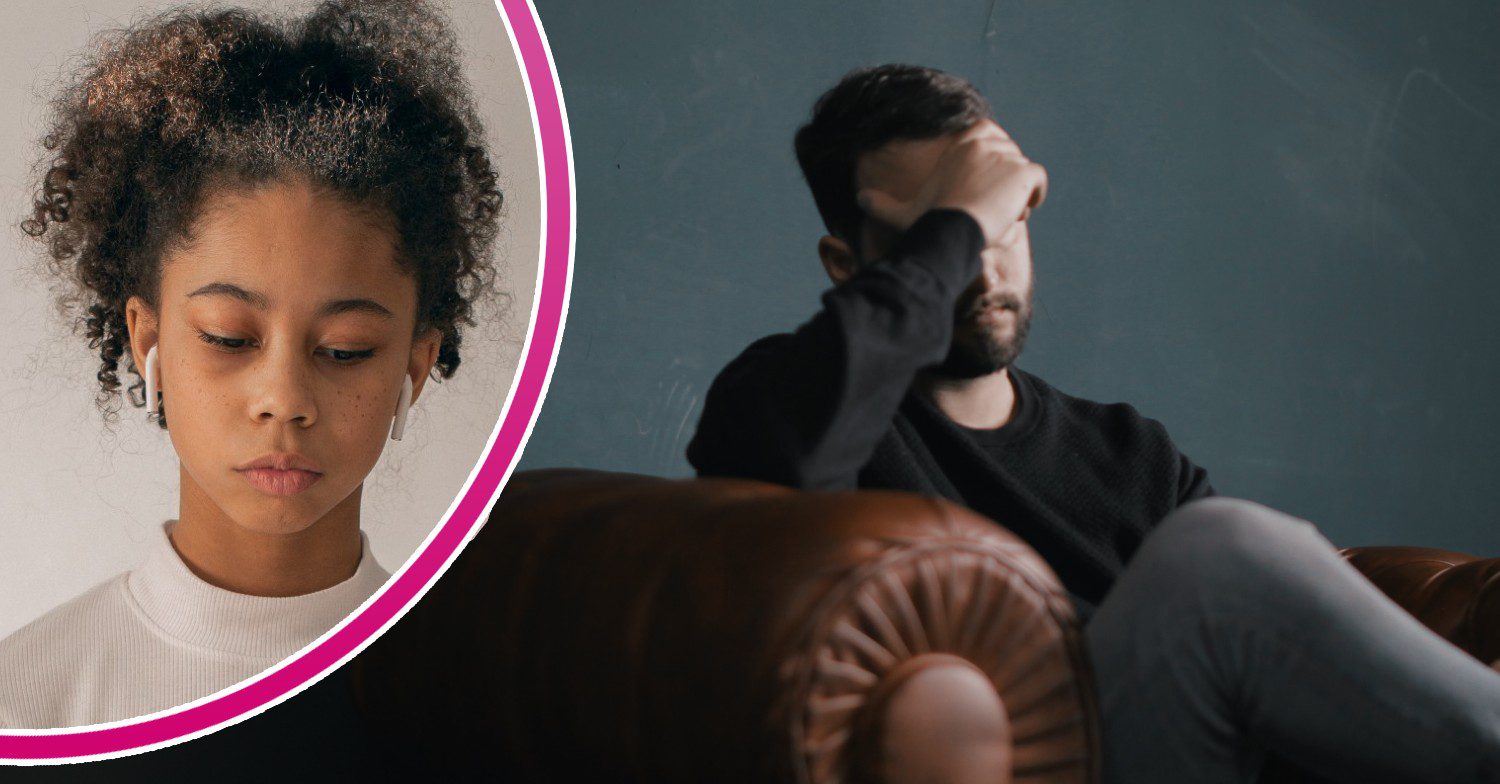 Dad and daughter frown