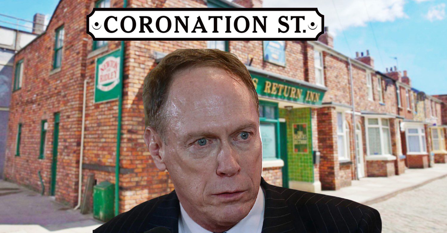 Stephen looking flustered on Coronation Street against Rovers background; inset, show logo (Credit: ITV/Composite: ED!)