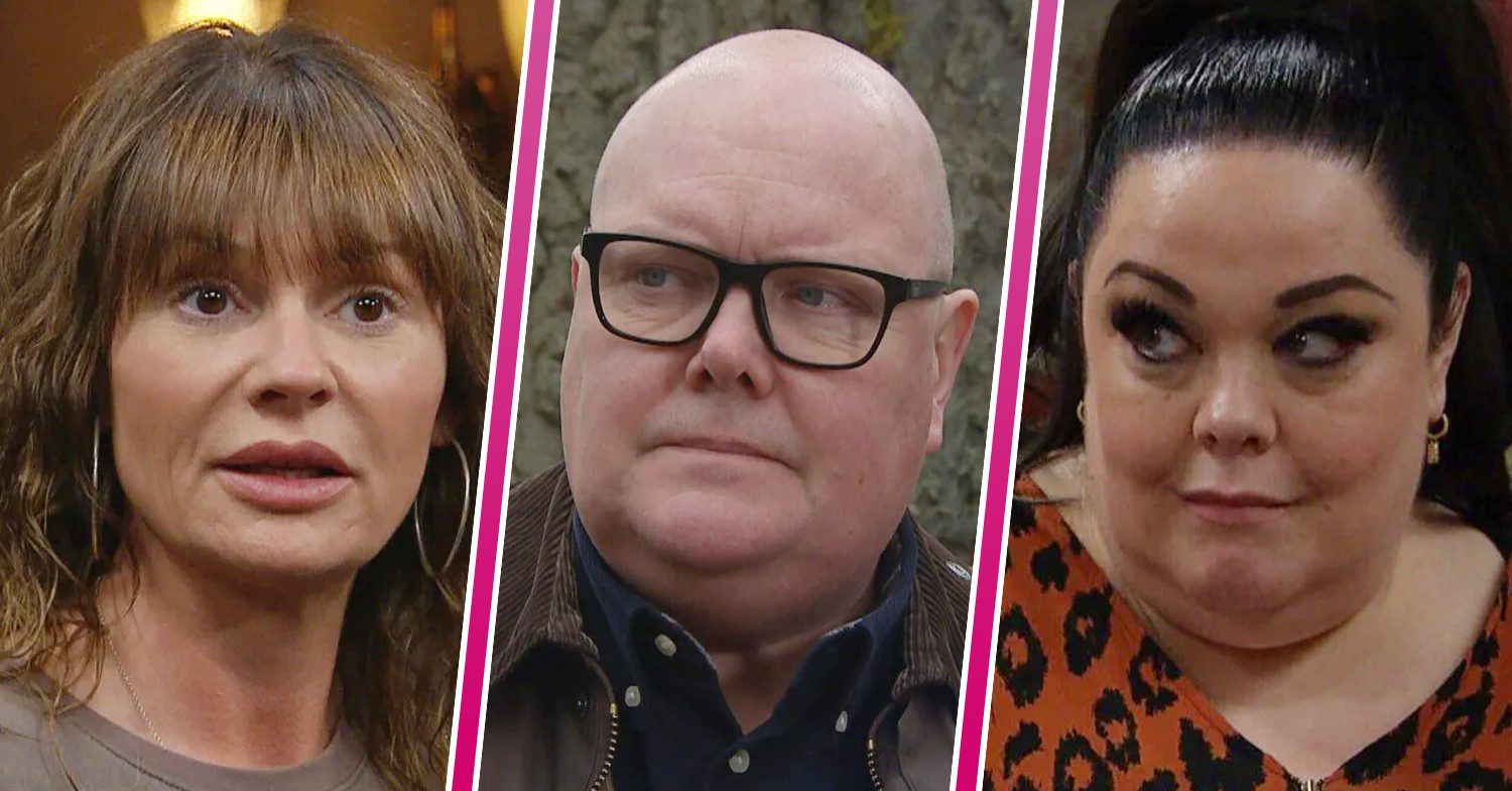 Composite Paddy, Chas and Mandy, all looking upset on Emmerdale (Credit: ITV/Composite: ED!)