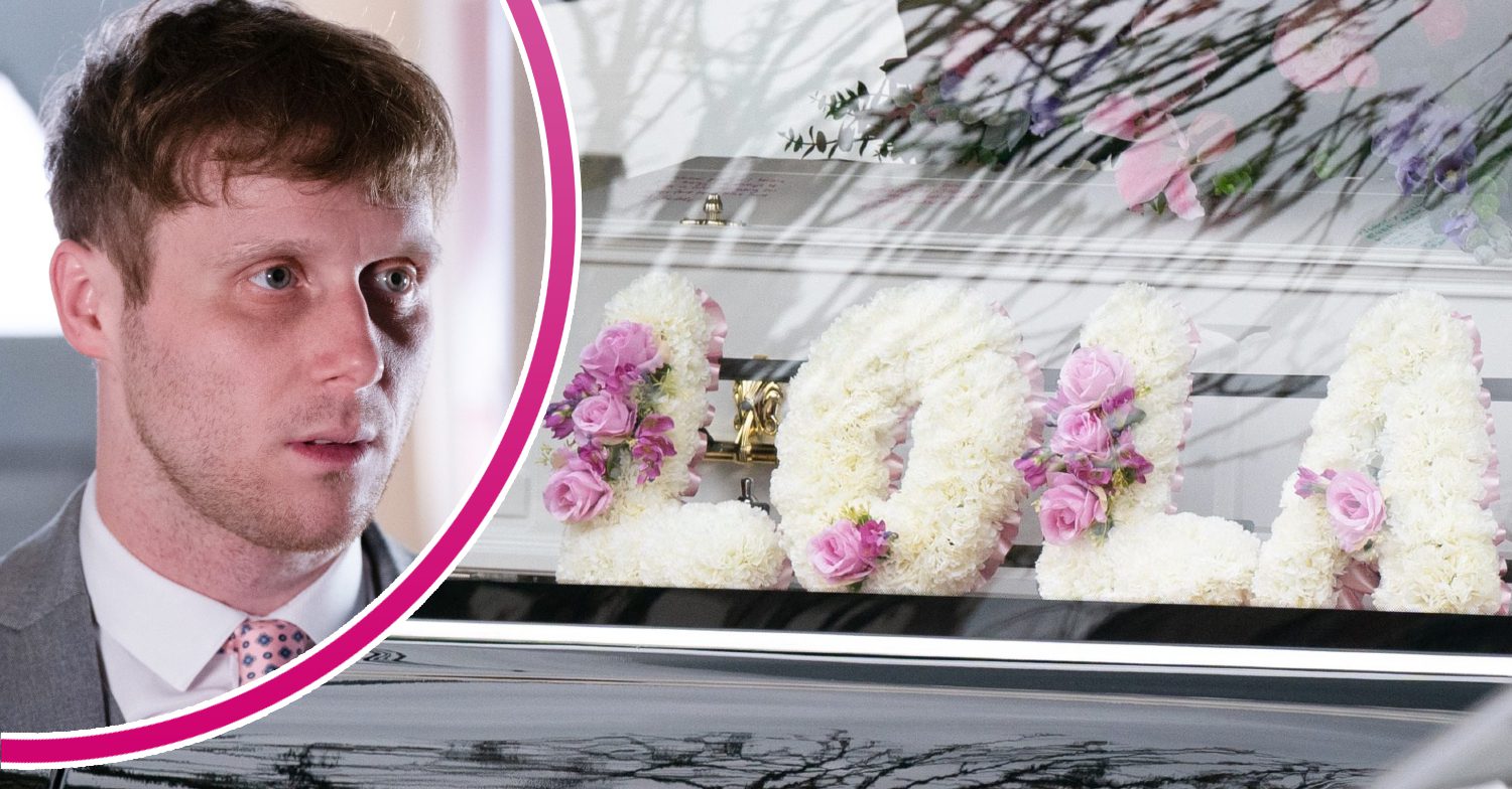 EastEnders' Lola's coffin and, in a bubble, Jay looking upset