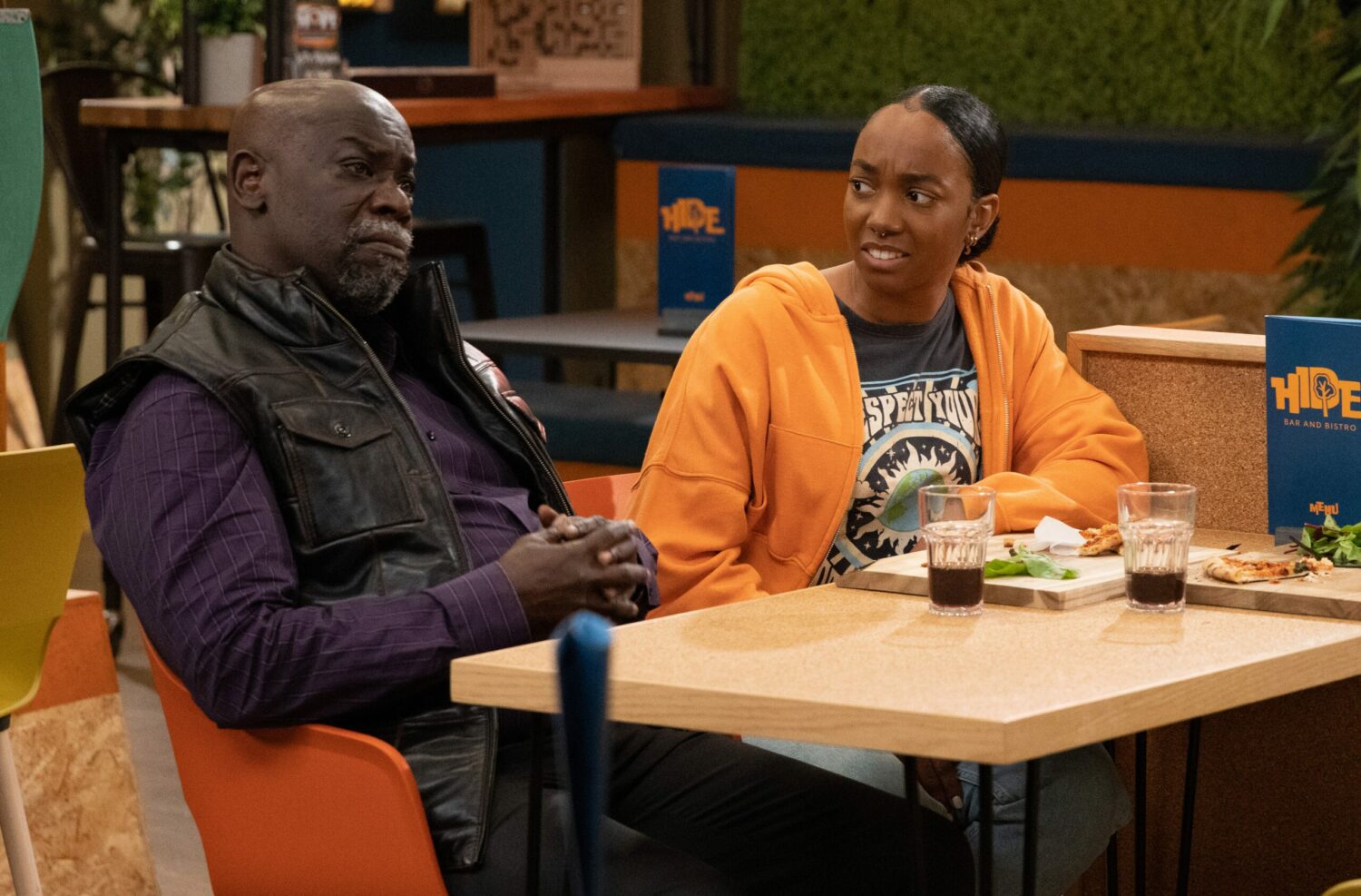 Victor in Emmerdale looks thoughtful as Naomi looks confused