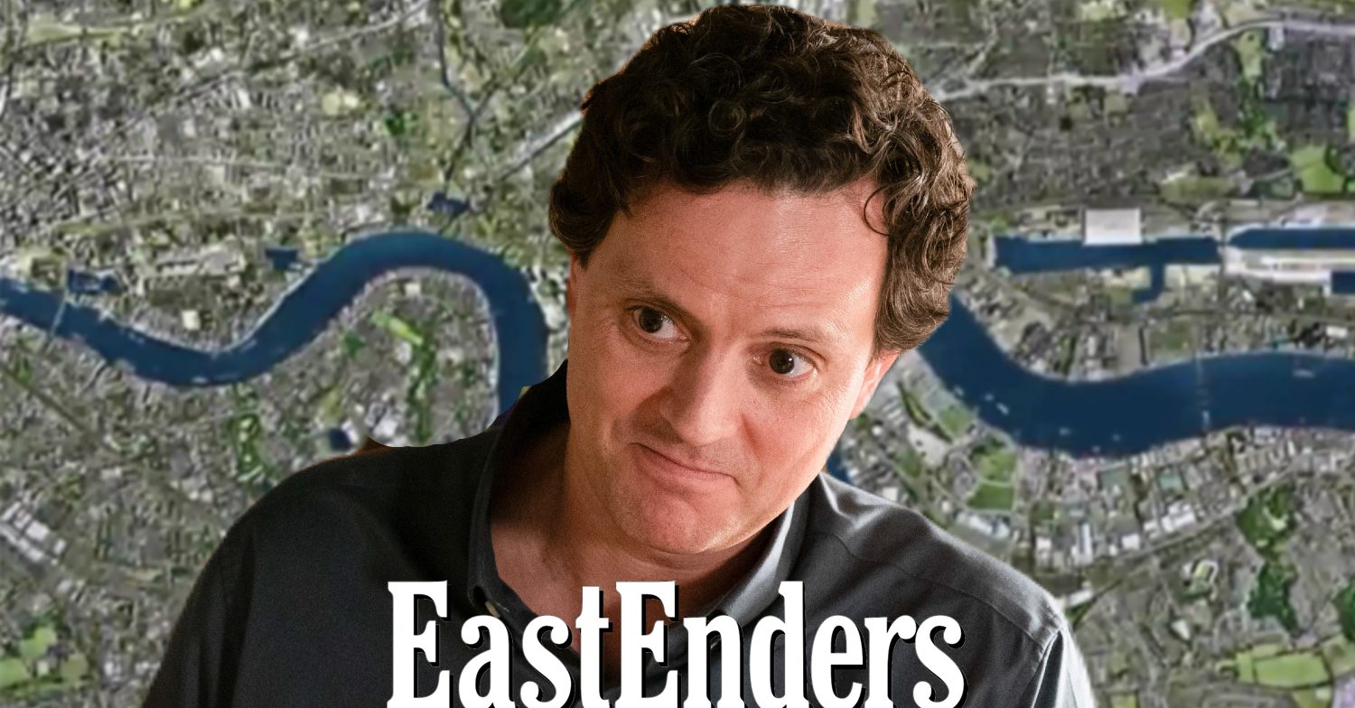 EastEnders' Theo, the EastEnders logo and background of the Thames