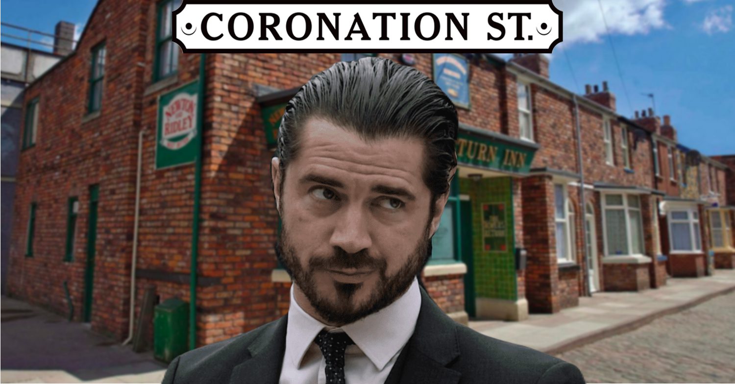 Coronation Street's Adam, the Coronation Street logo and background of the Rovers