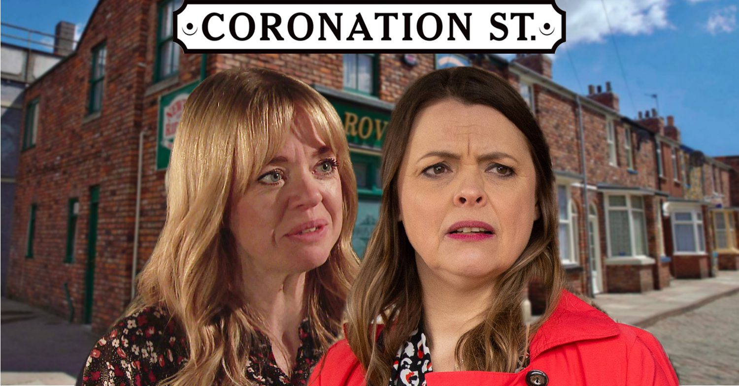 Coronation Street's Toyah, Tracy, the Coronation Street logo and background of the Rovers