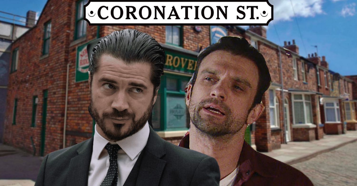 Coronation Street's Adam, Damon, the Coronation Street logo and background of the Rovers