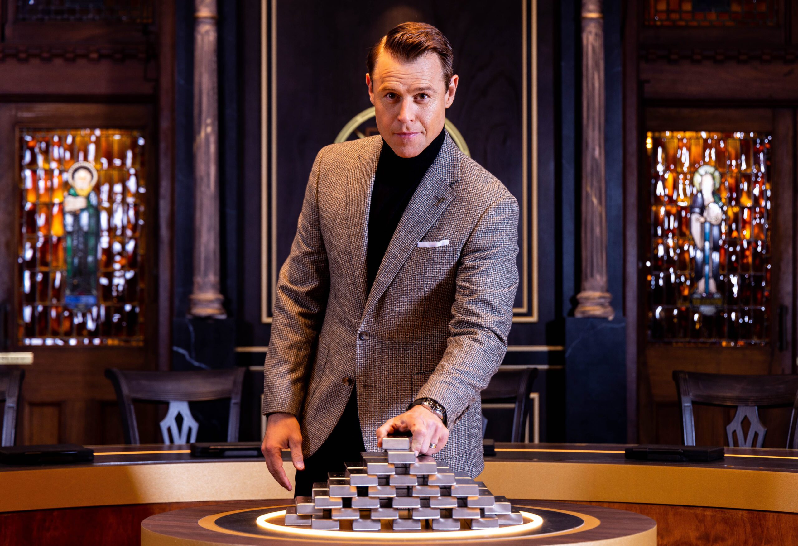 Rodger Corser smiles in The Traitors Australia