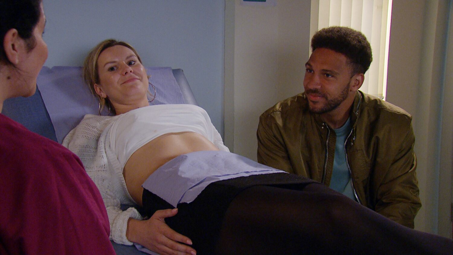 Dawn and Billy in Emmerdale smile at the hospital as she has a scan