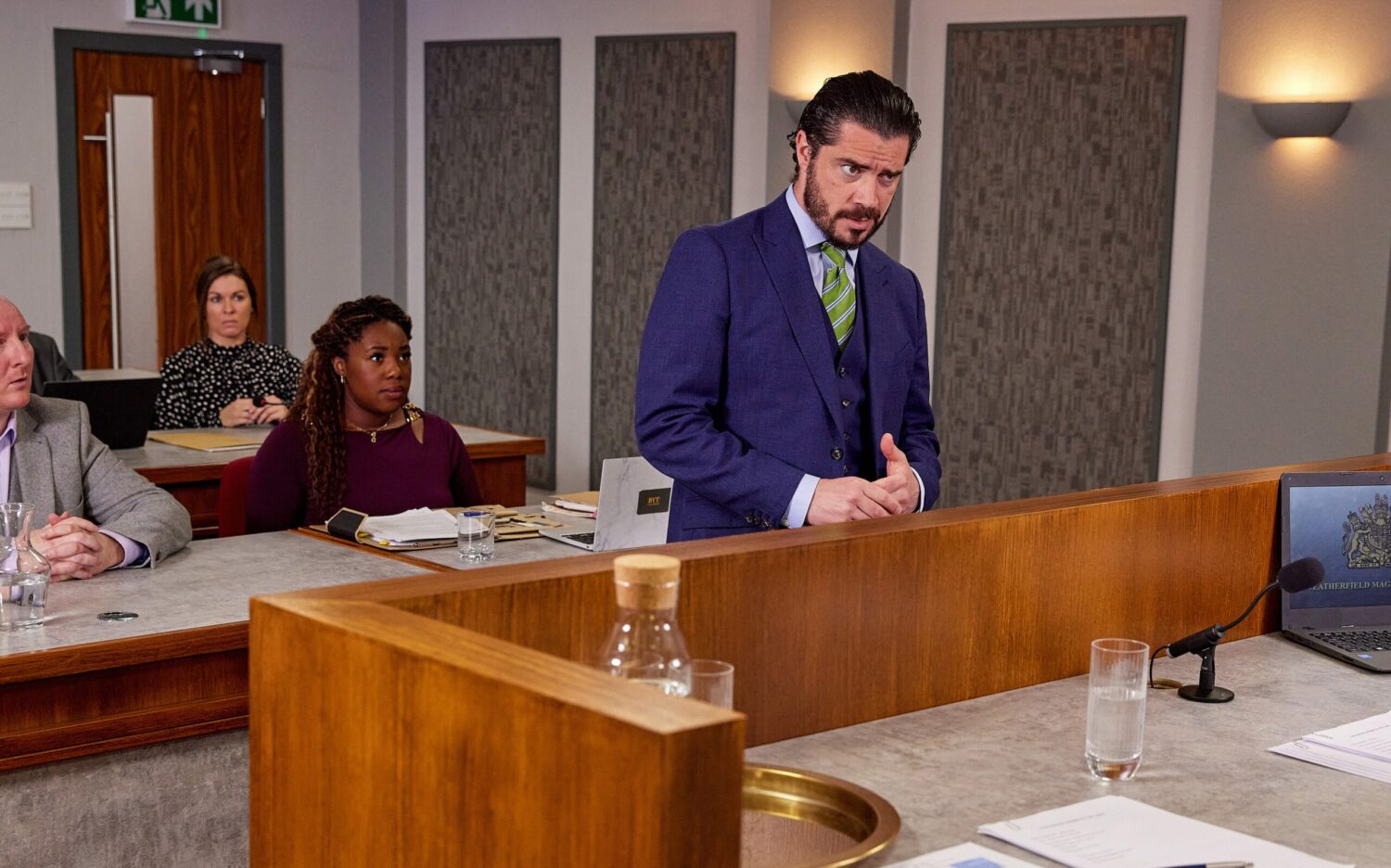 Coronation Street's Adam is standing up in court as Dee-Dee watches on