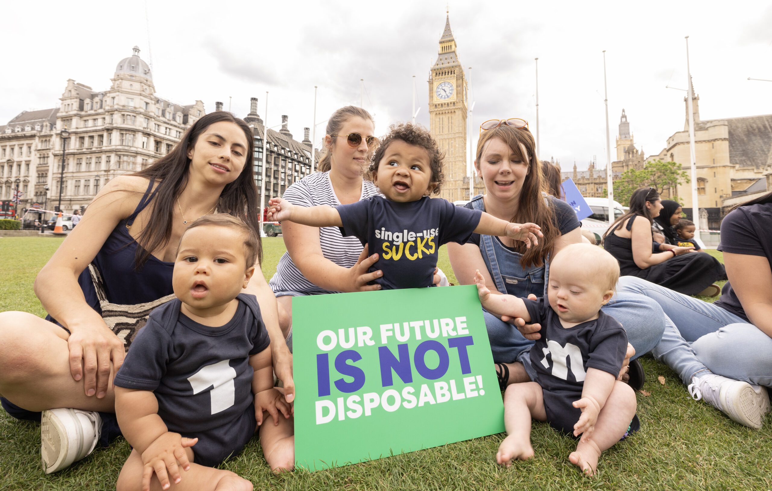 Babies and parents protesting in Parliament Square