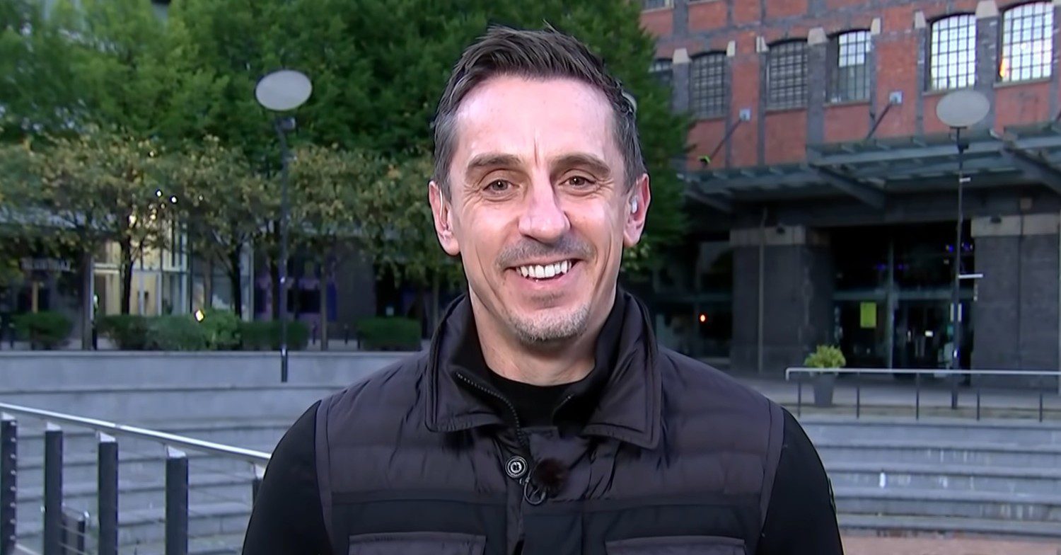 Gary Neville smiles during Good Morning Britain interview