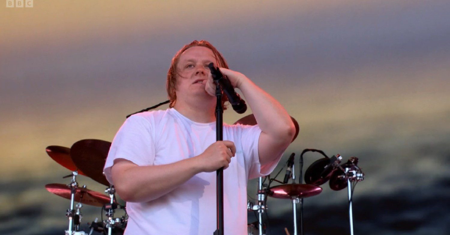 Lewis Capaldi looking at Glastonbury crowd